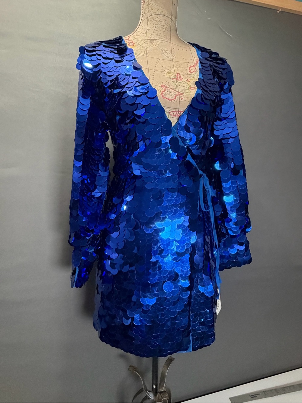ASOS Electric Blue Sequin Wrap Mini Dress